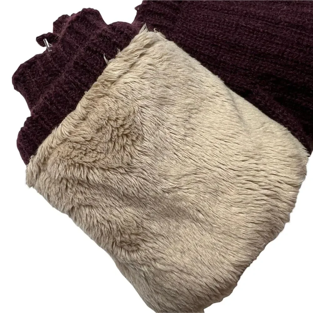 Hat Attack Burgundy‎ Knit Fur Lined Handwarmers New